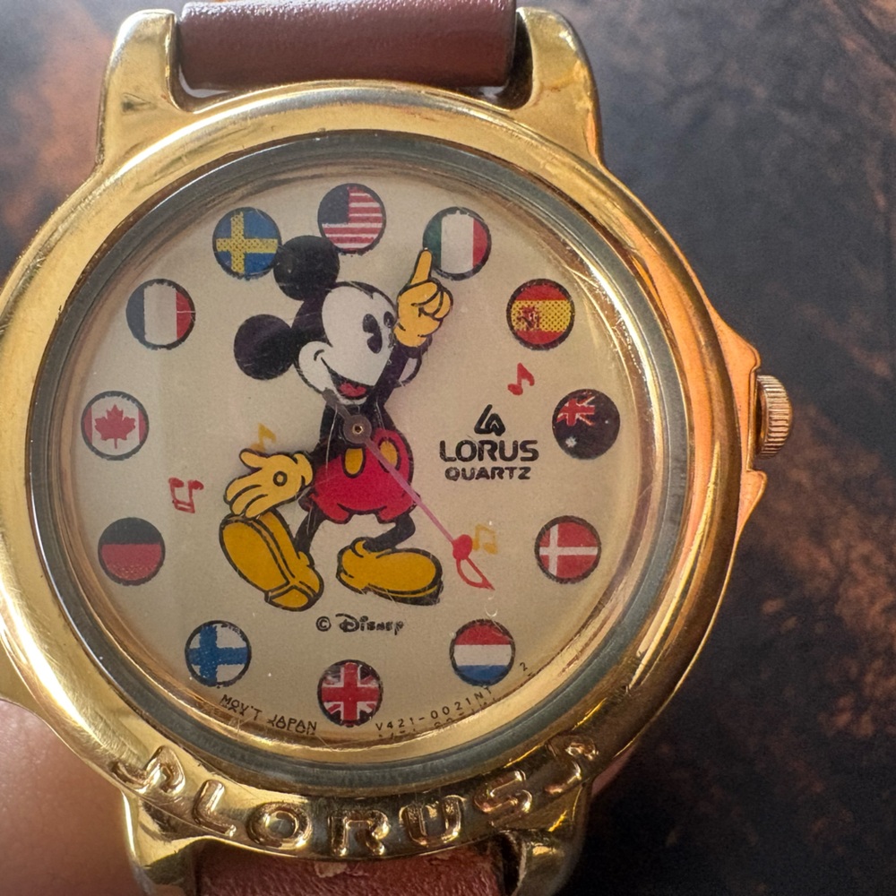 Lorus Mickey Mouse Gold-Tone Quartz Watch - Brown Strap
